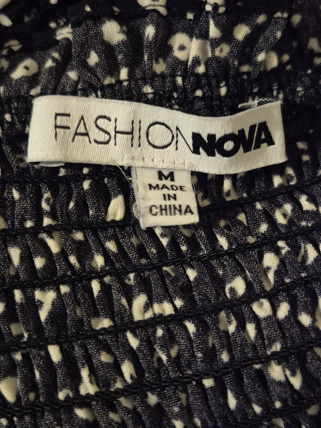 Fashion Nova Smocked Mini Dress Black White Print Size M - photo 3