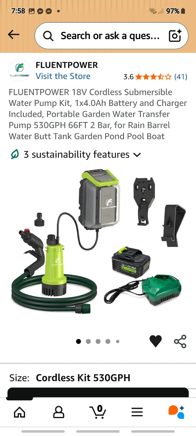 FLUENTPOWER 18V Cordless Submersible Water Pump Kit
