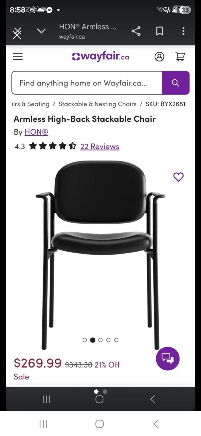 HON Armless High-Back Stackable Chair - Black - photo 2