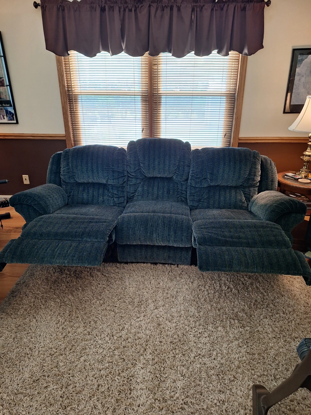 Aqua Colored Reclining Sofa and Chair