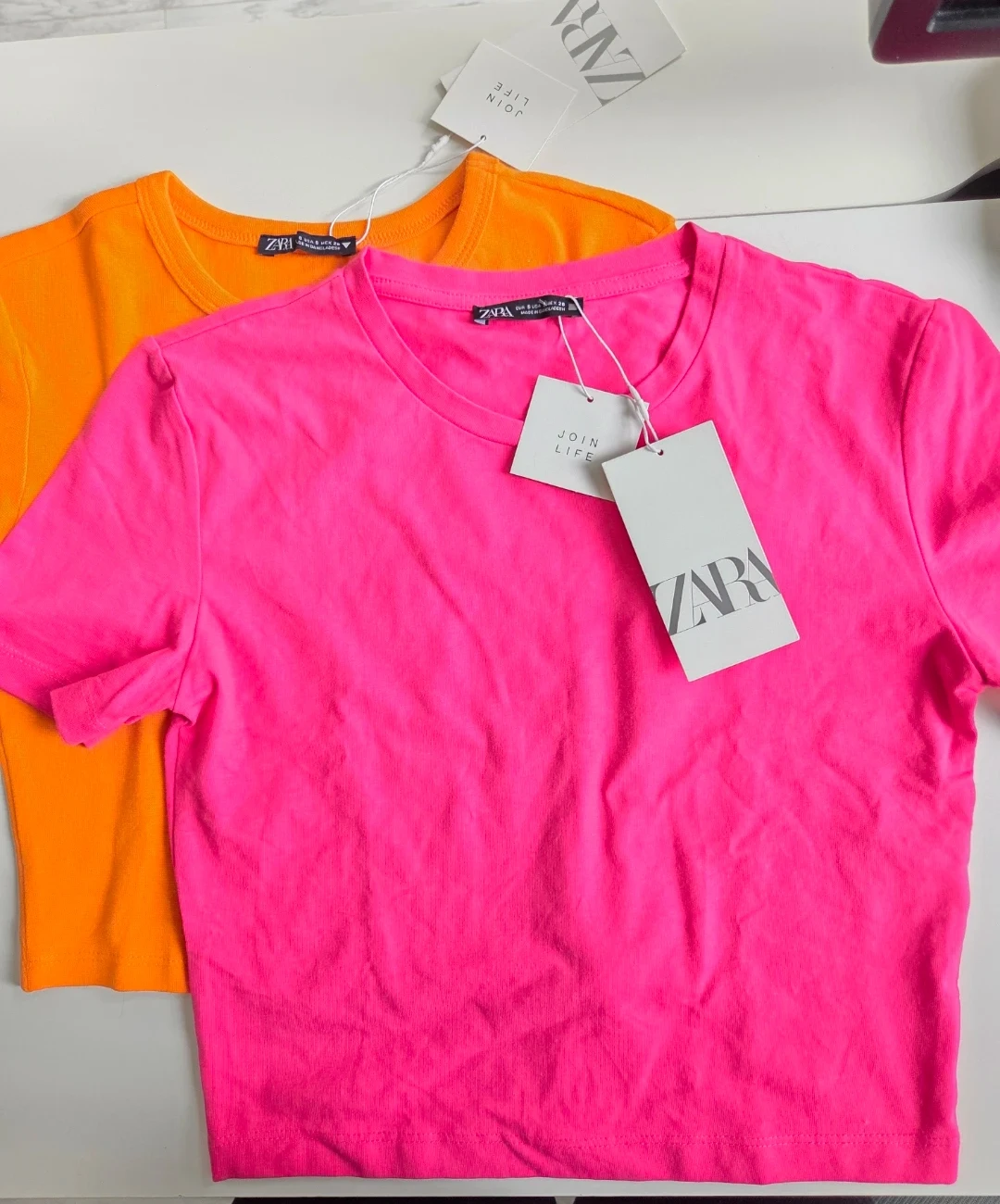 Zara Women's Short Sleeve T-Shirts - Pink & Orange (Size S)