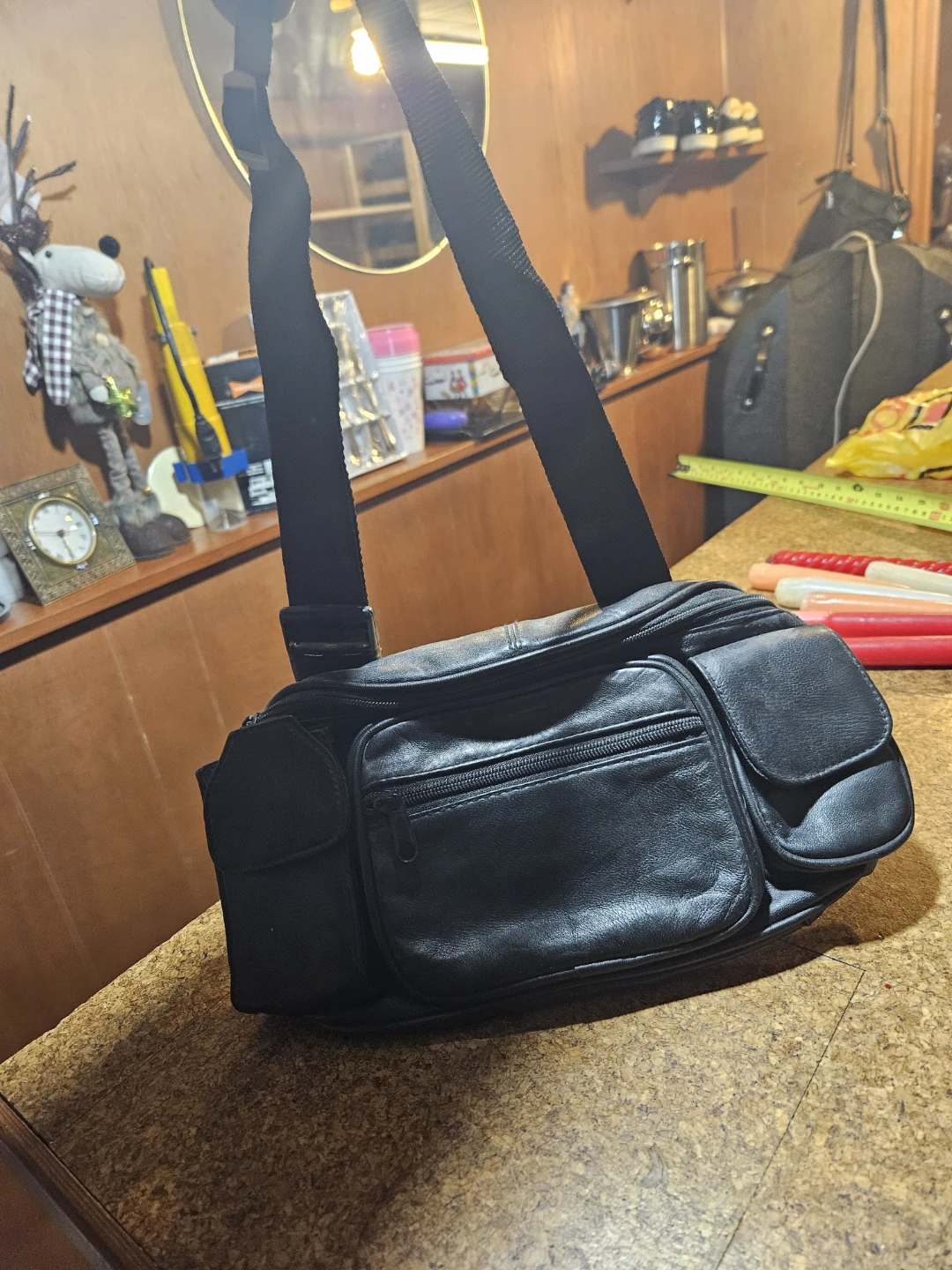 Black Leather Fanny Pack / Sling Bag - photo 4