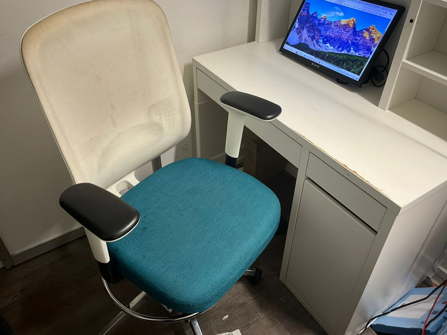 Office Chair with Mesh Back and Blue Seat