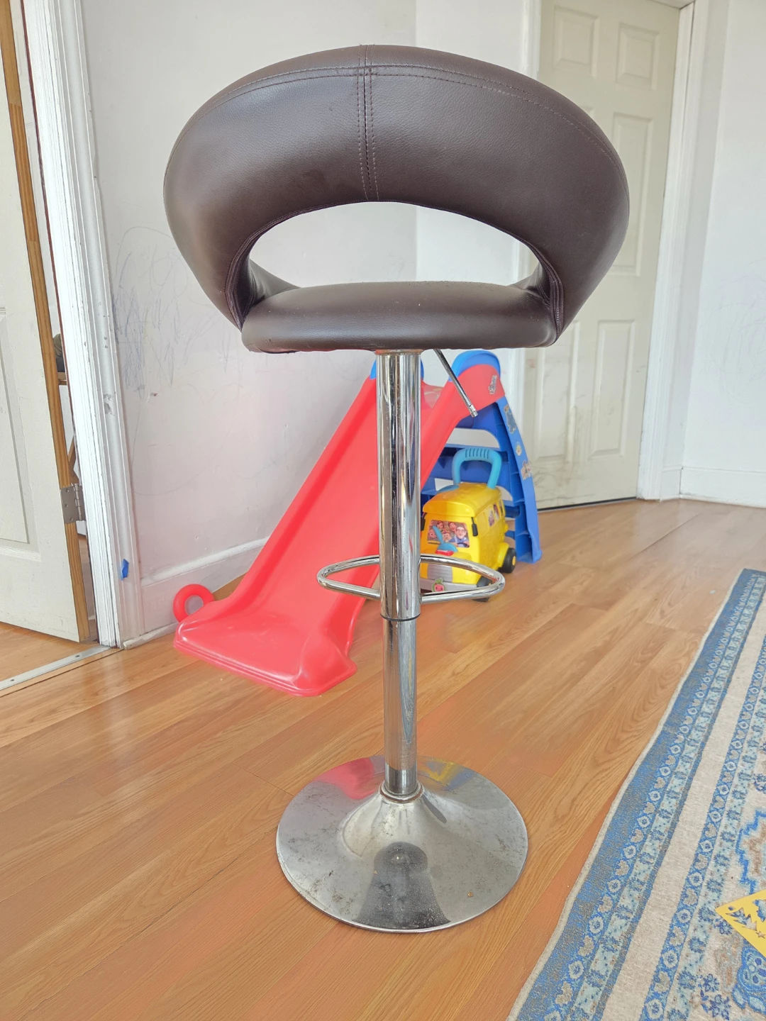 Adjustable Bar Stool - Brown Faux Leather