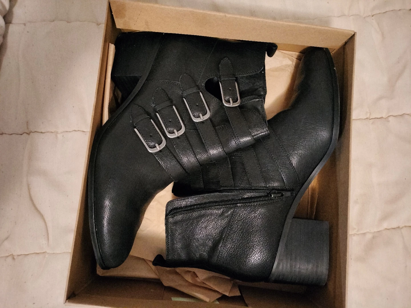Black Leather Buckle Ankle Boots Size 10M