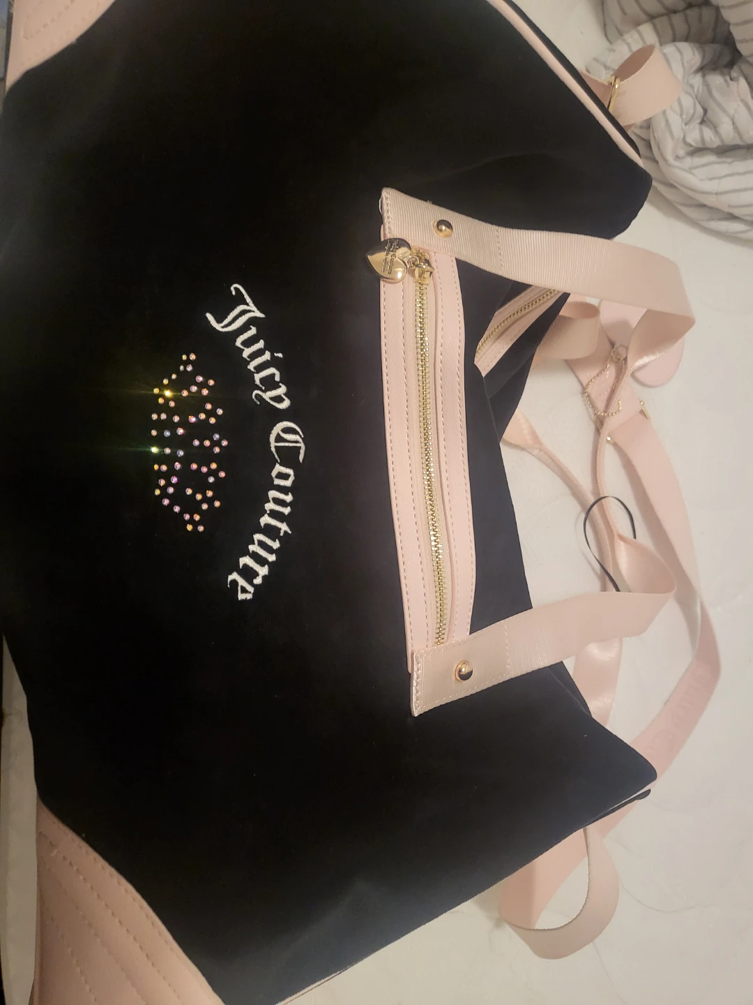 Juicy Couture Black Velour Duffle Bag with Pink Trim - photo 2