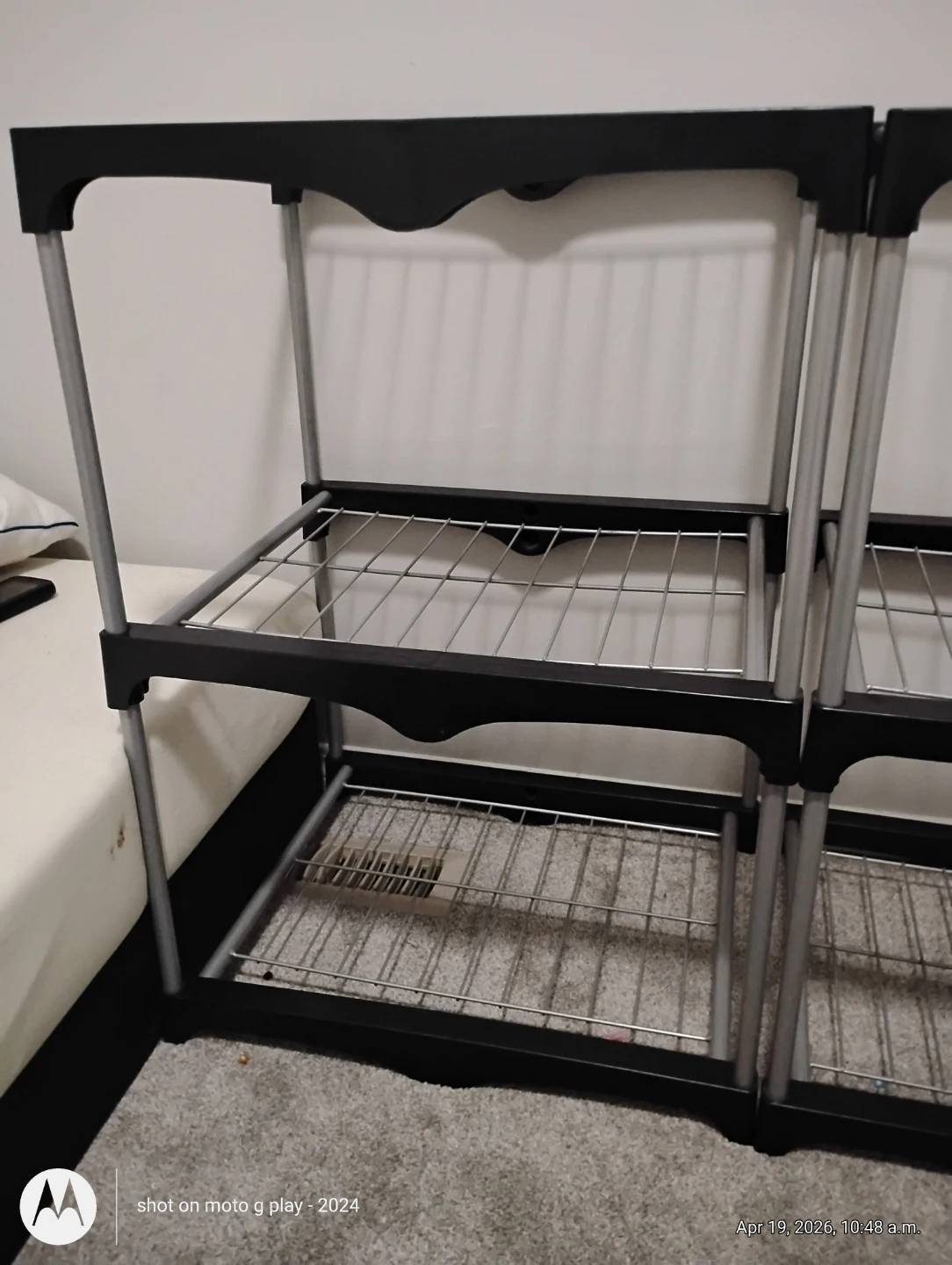 Black 3-Tier Storage Shelf with Fabric Bins