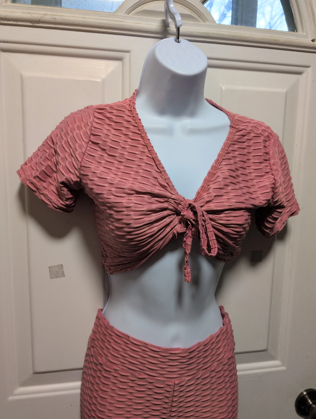 Pink Textured Workout Set - Crop Top & Leggings - photo 3