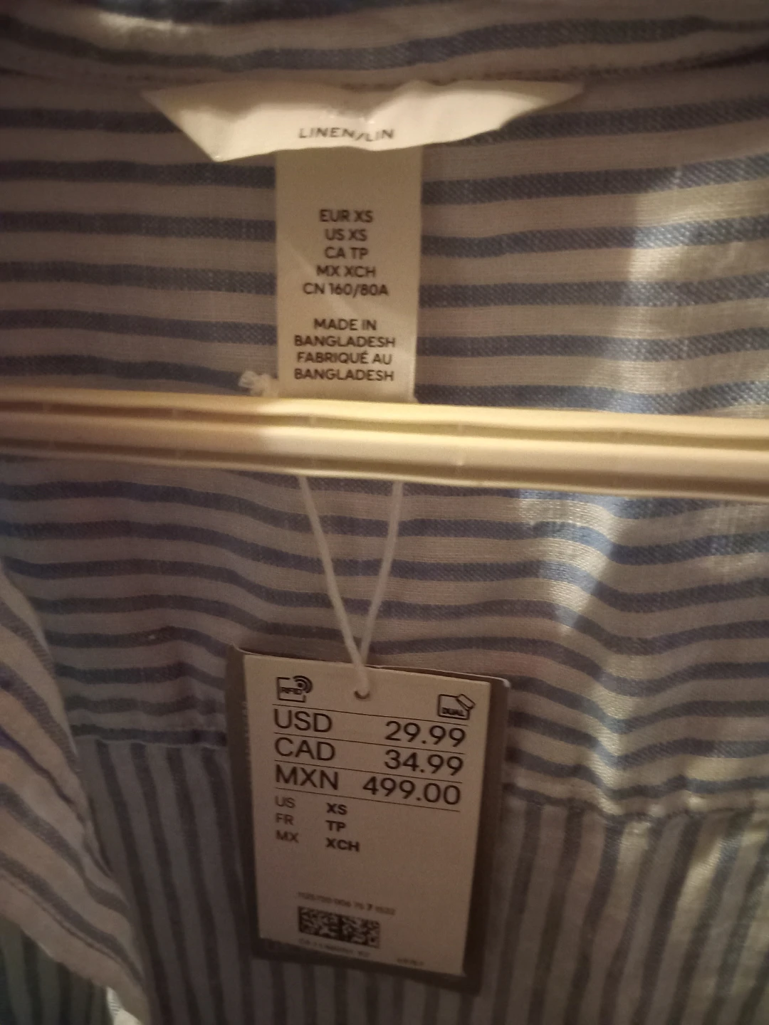 Brand New &M Linen Blend Striped Button-Up Shirt XS - photo 2