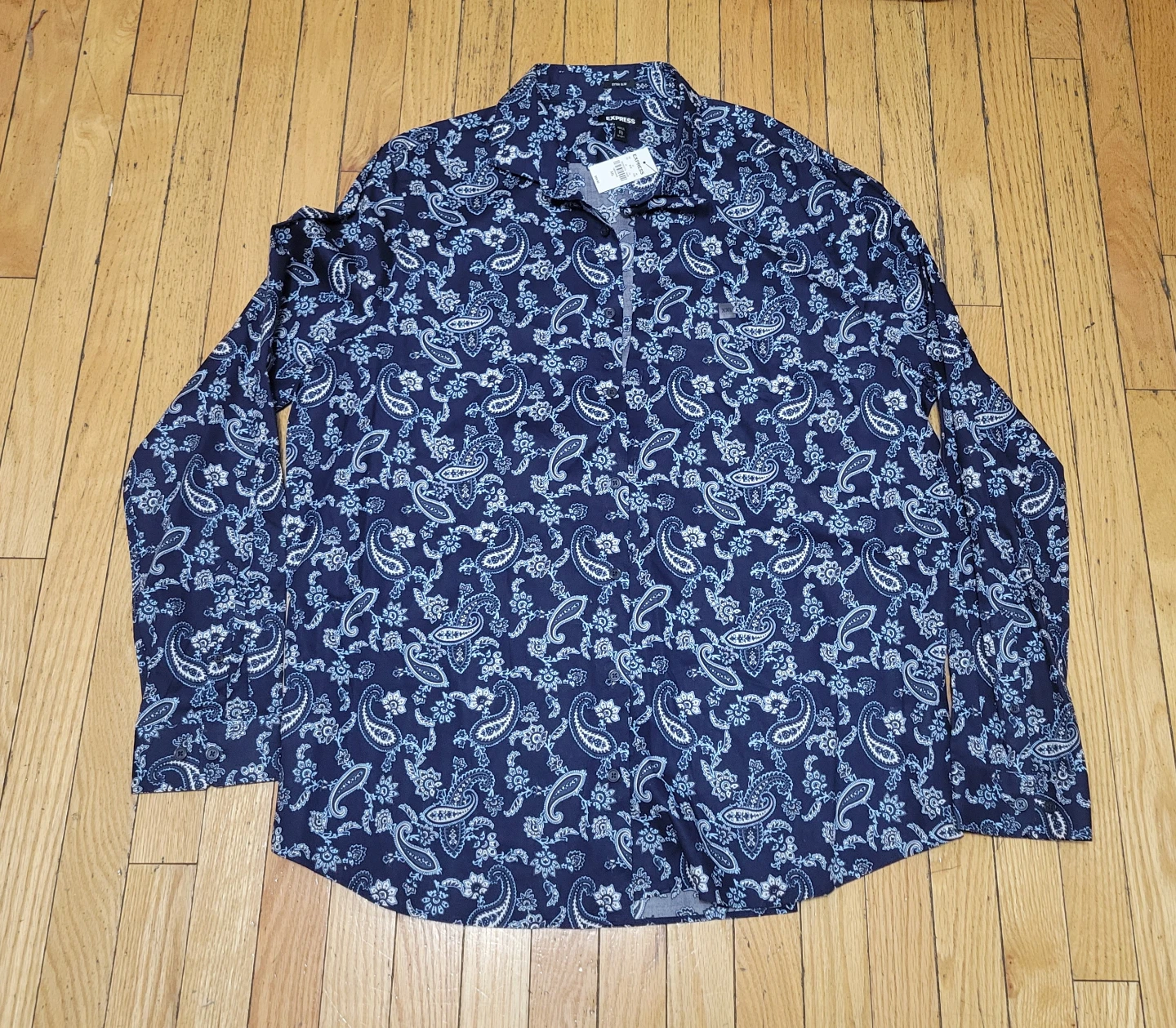 Express Men's Long Sleeve Button Down Shirt XXL Blue Paisley