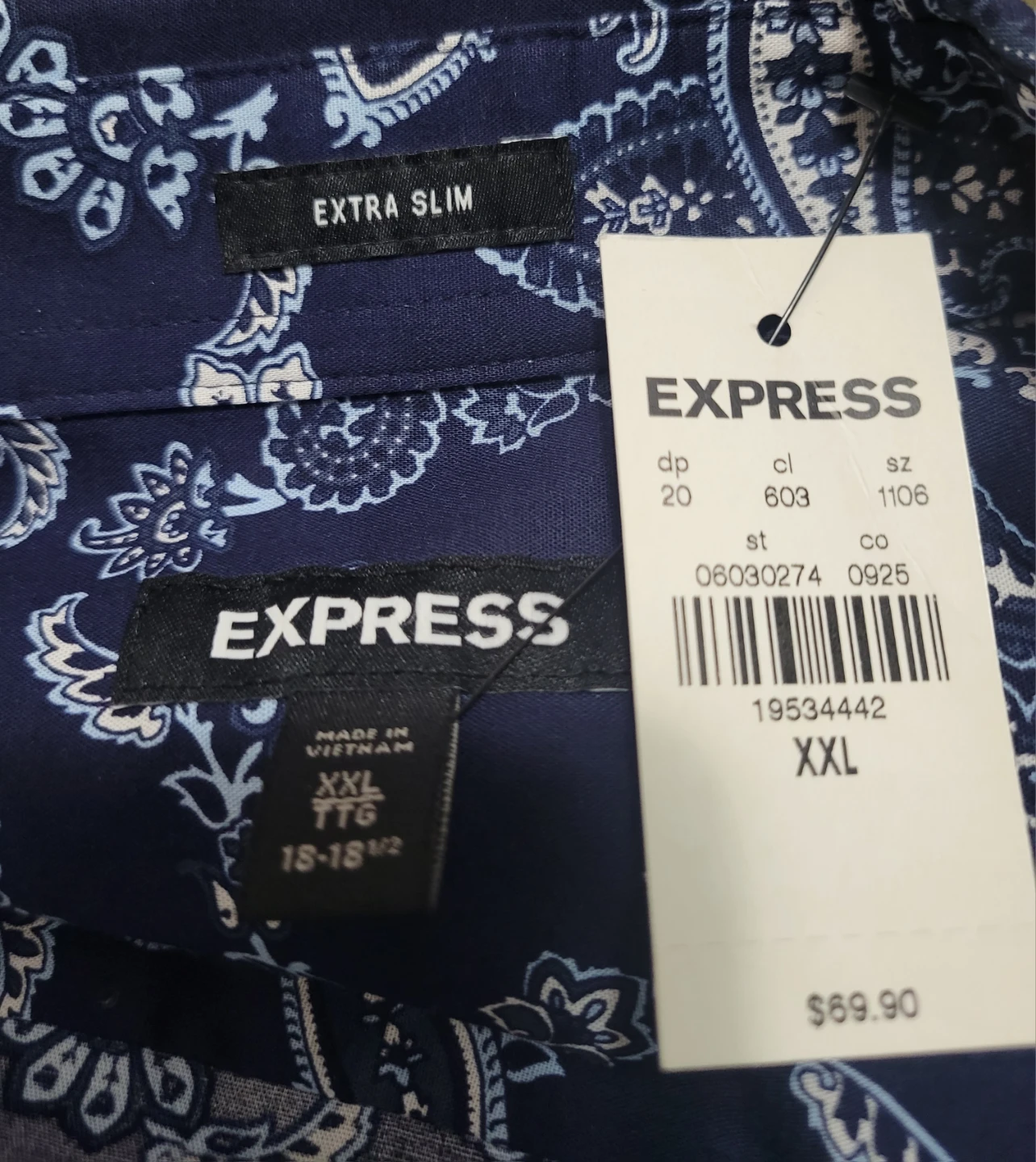Express Men's Long Sleeve Button Down Shirt XXL Blue Paisley - photo 3