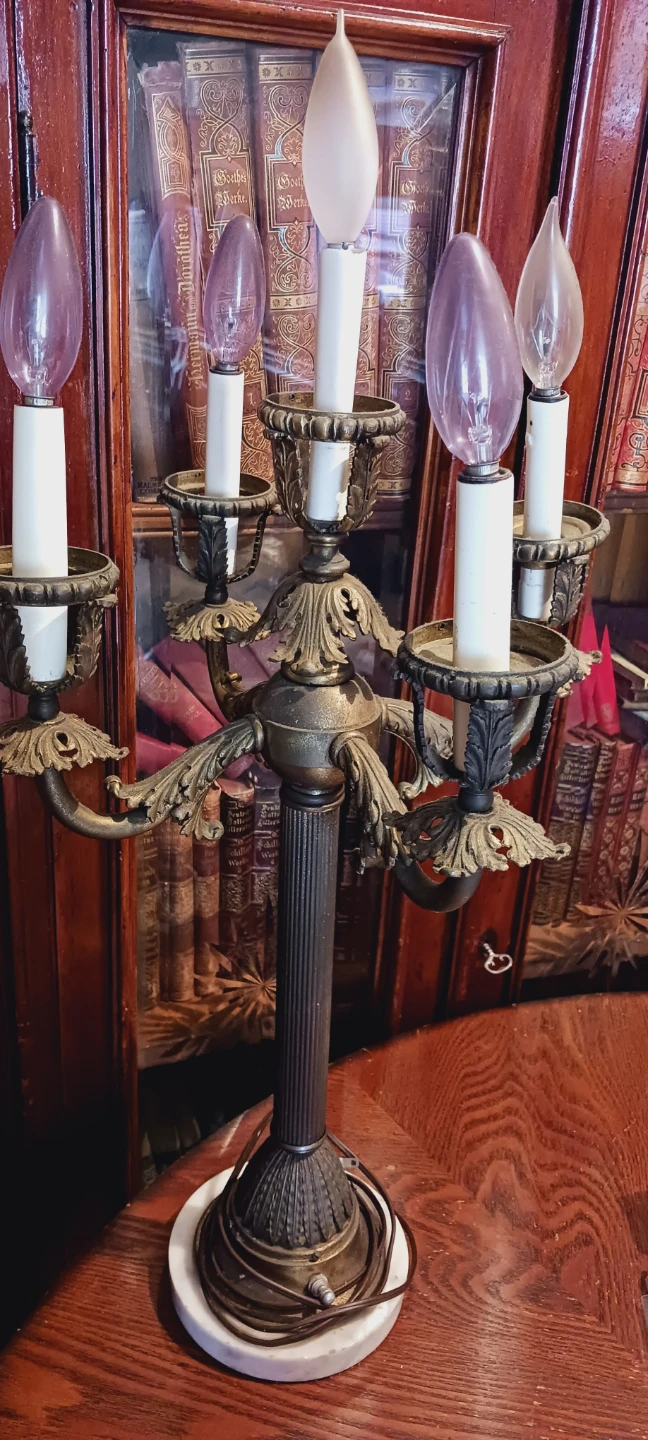 Antique 1890s Bronze Neoclassical 5- Lights Candelabra. Works!! - photo 5