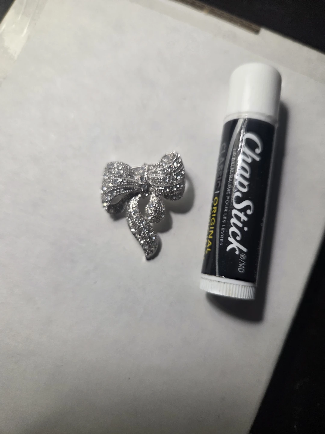 Crystal Silver Bow Brooch