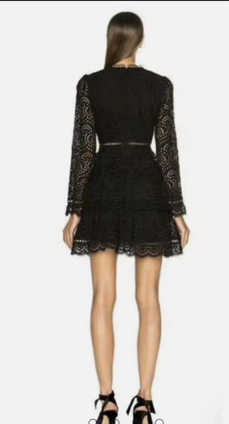 ZIMMERMANN Black Lace Tiered Mini Dress sz2 quiet luxury - photo 2