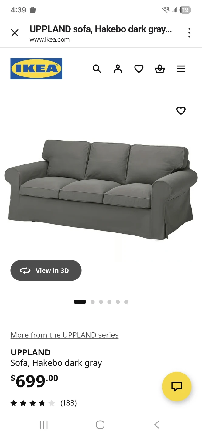 IKEA UPPPLAND 3-Seater Sofa - Hakebo Dark Grey - photo 3