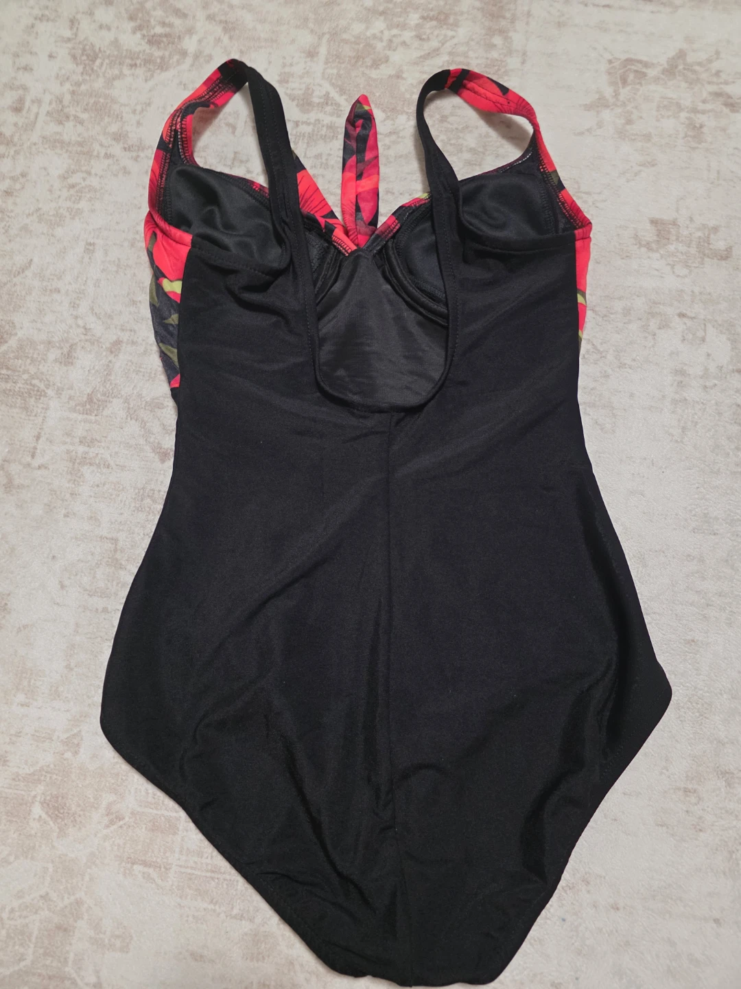 Women's One-Piece Swimsuit - Floral Print Top, Black Bottom - photo 2