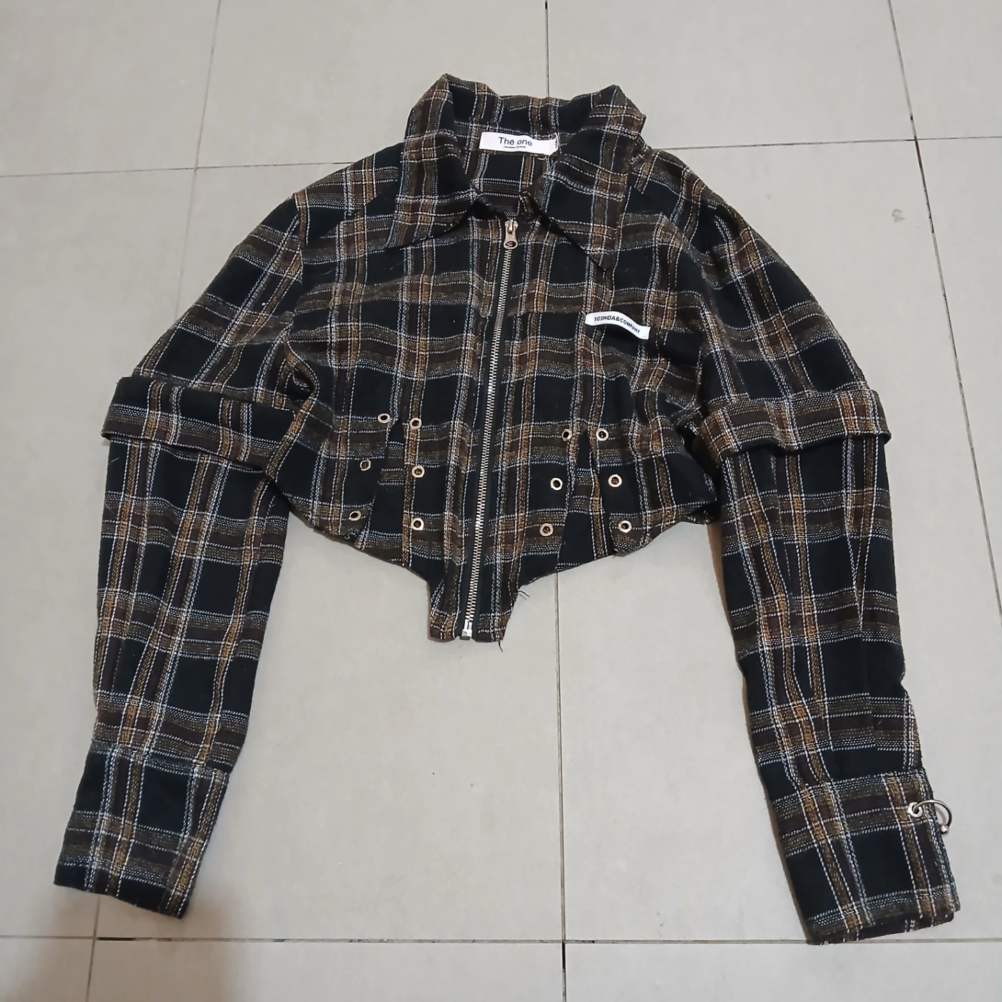 The one plaid cropped zip-up jacket - photo 2