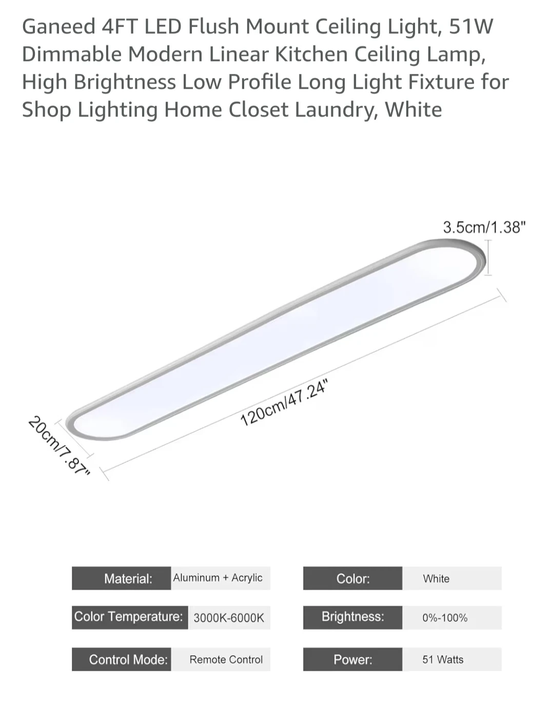 Ganeed 4FT LED Flush Mount Ceiling Light