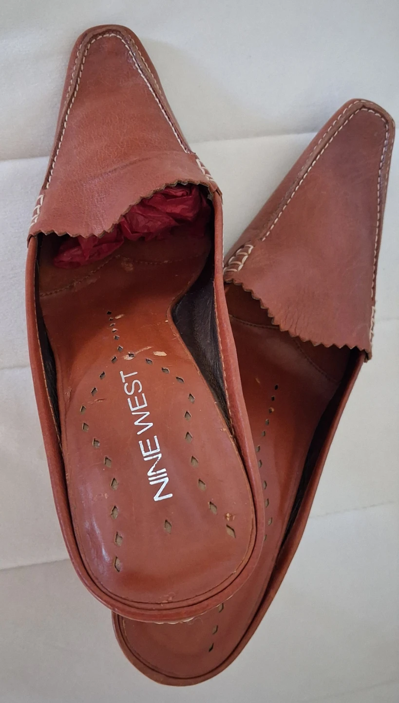 Nine West Brown Leather Mules Women's Heeled Shoes