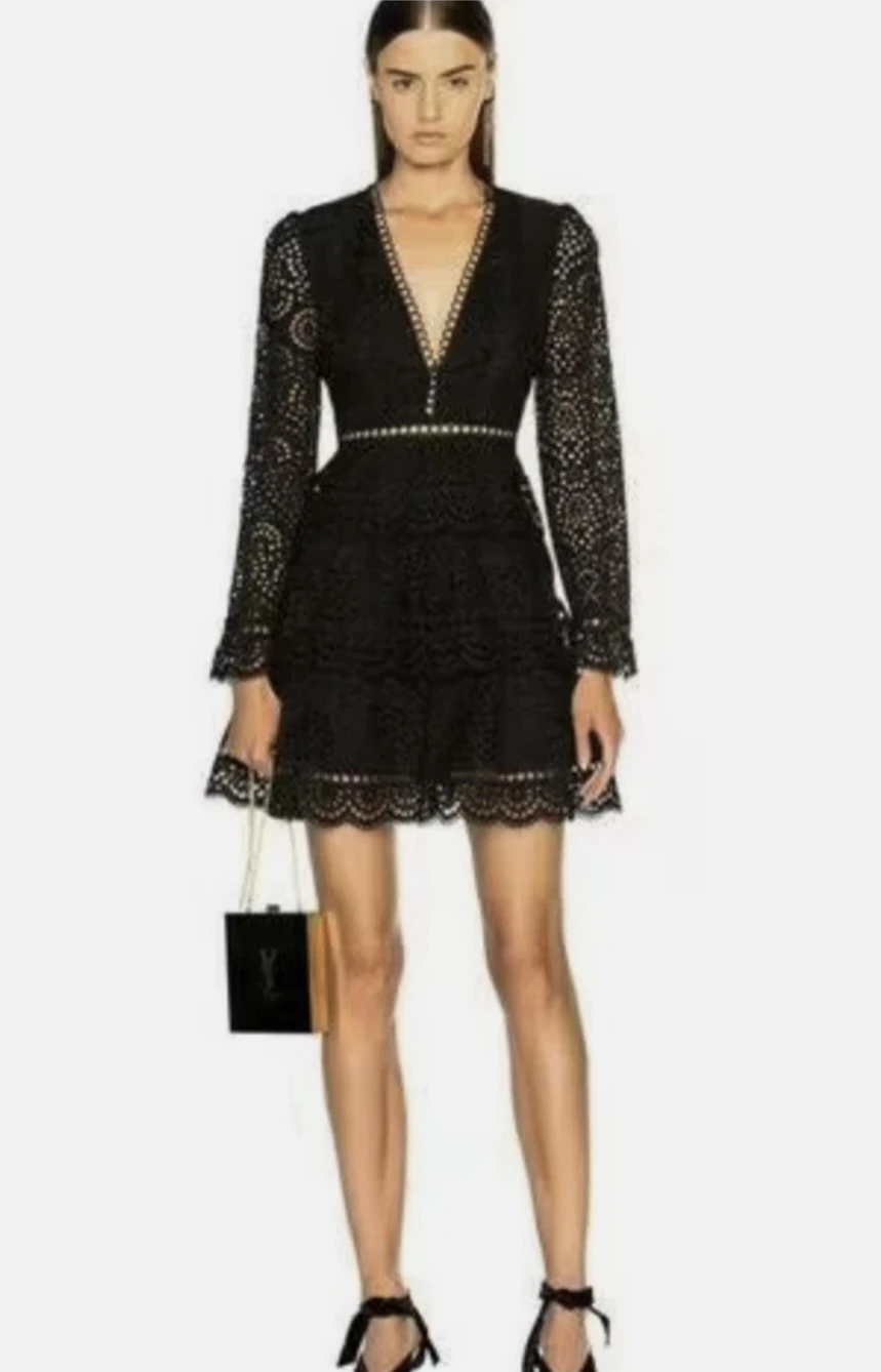 ZIMMERMANN Black Lace Tiered Mini Dress sz2 quiet luxury