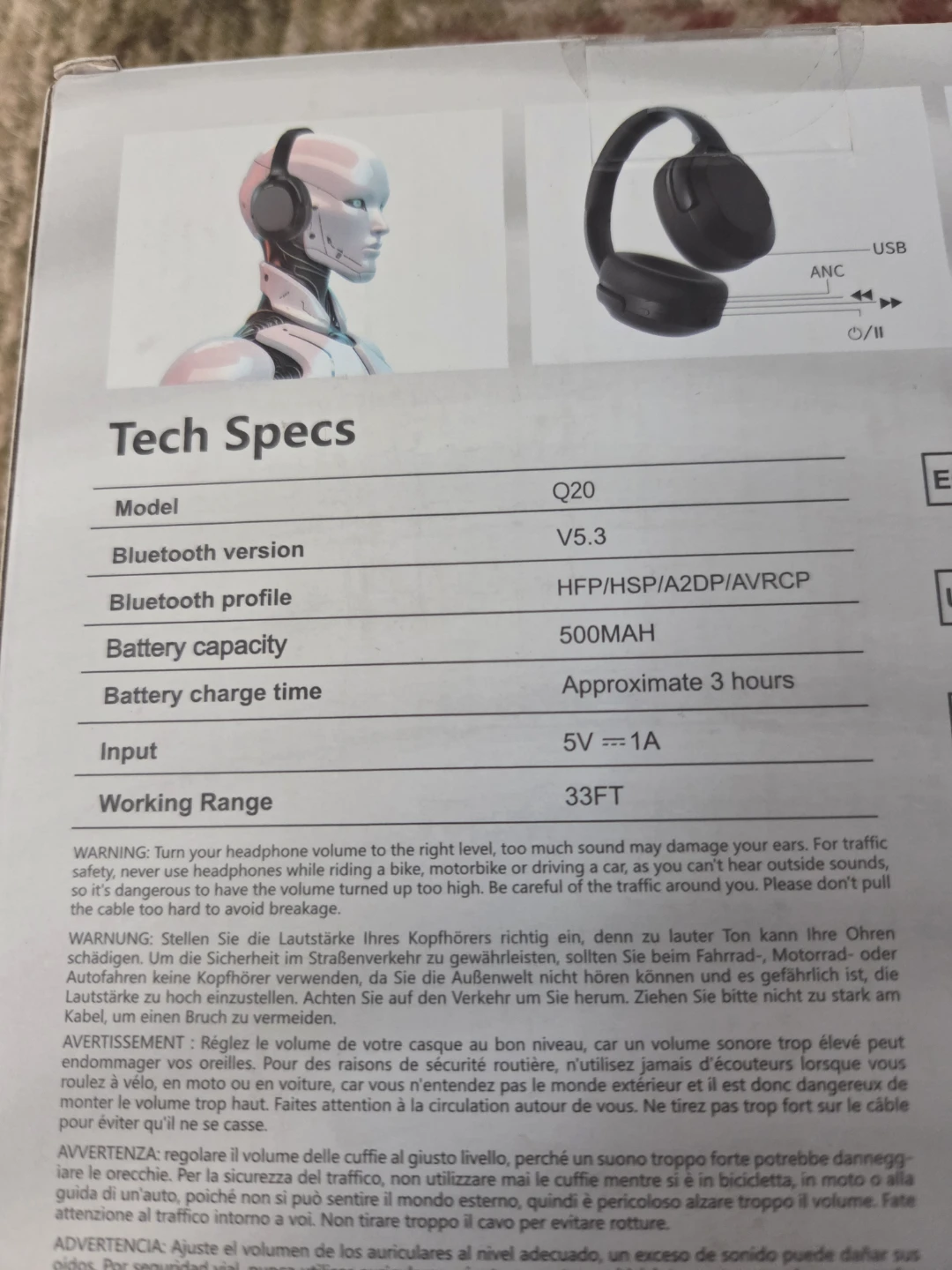 Active Noise Cancelling Bluetooth Headphones Q20 - photo 2