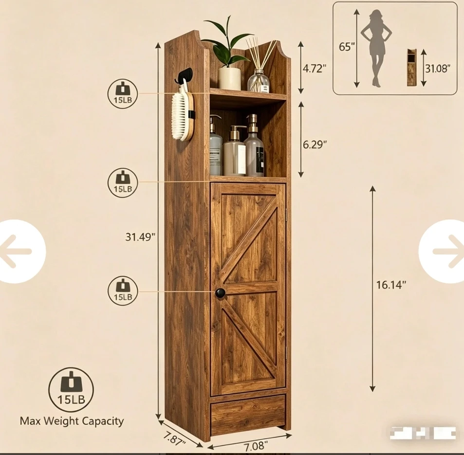Narrow Bathroom Storage Cabinet with Door - photo 2