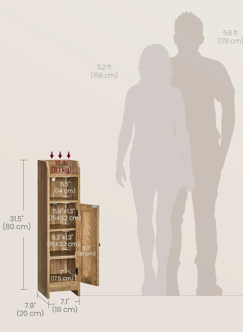 Narrow Bathroom Storage Cabinet with Door - photo 4