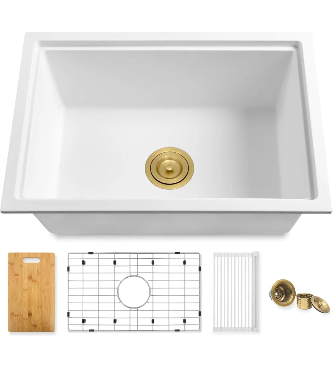 White Kitchen Sink with Accessories