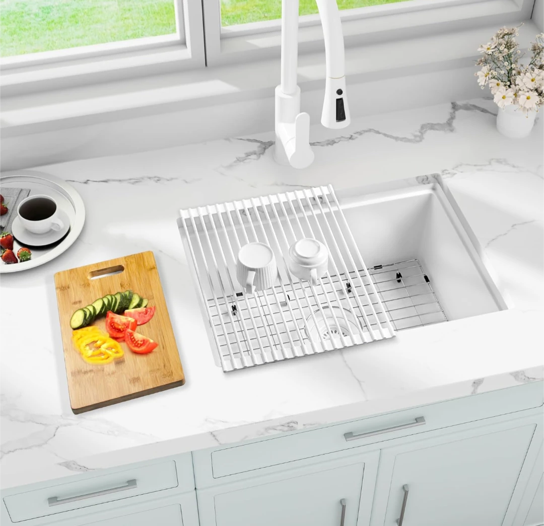 White Kitchen Sink with Accessories - photo 3