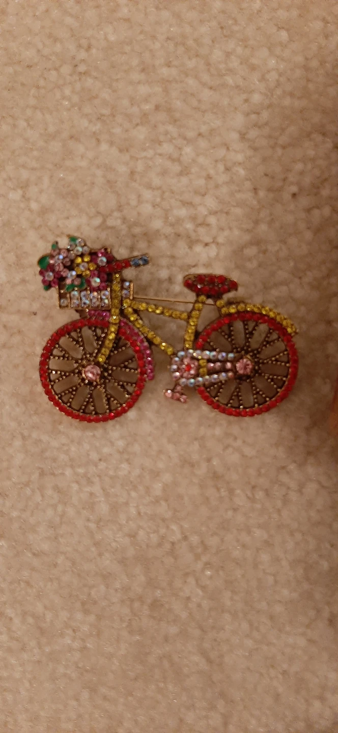 Rhinestone Bicycle Brooch with Flower Basket - photo 2