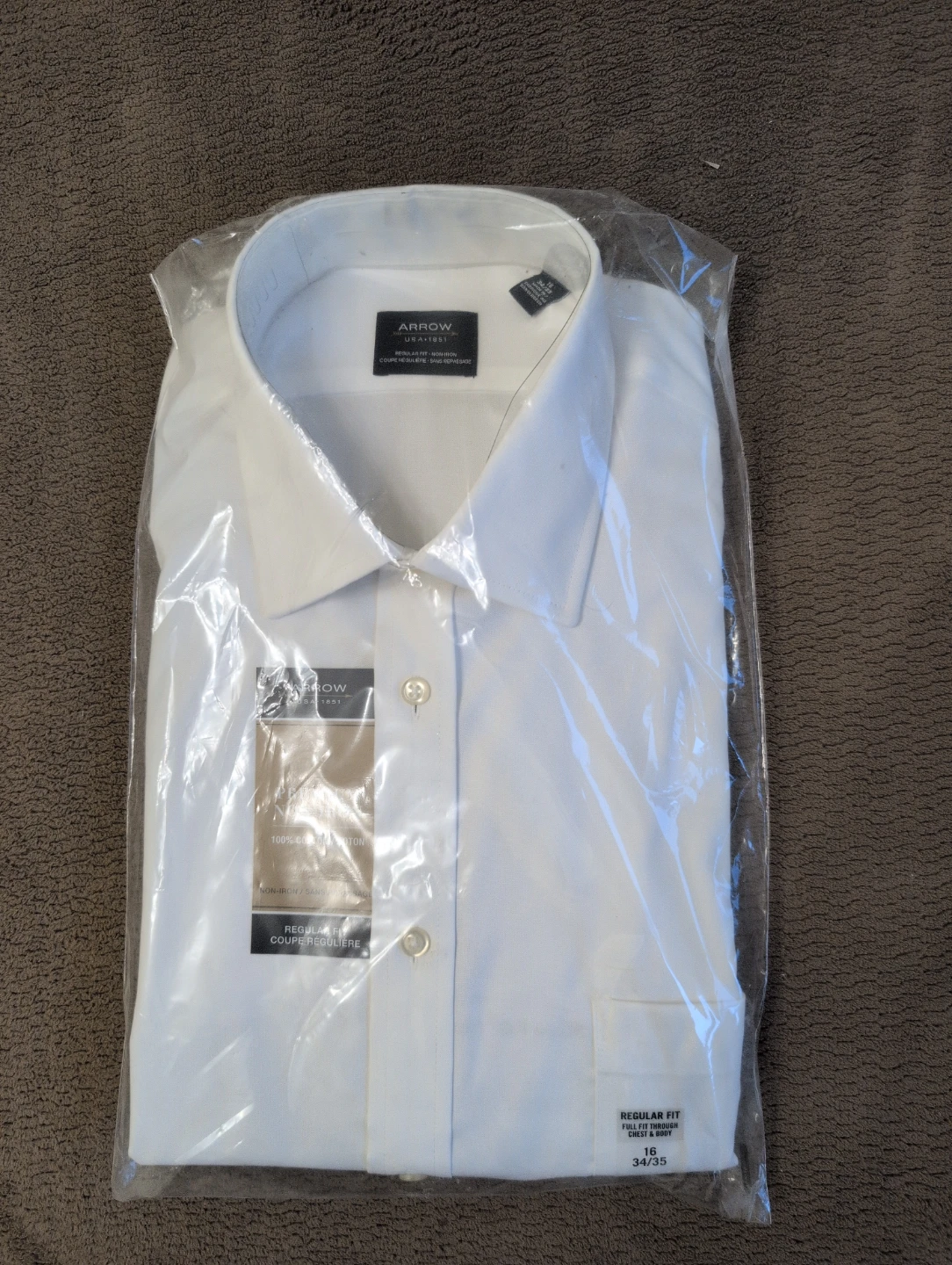 Arrow Men's White Regular Fit Dress Shirt Size 16 34/35