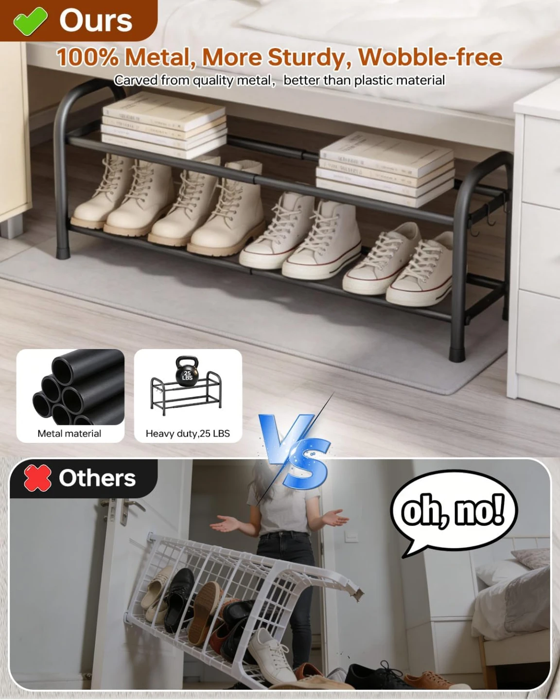 BNIB - 2 x Asuluphy Expandable 2 Tier Metal Shoe Racks - photo 3