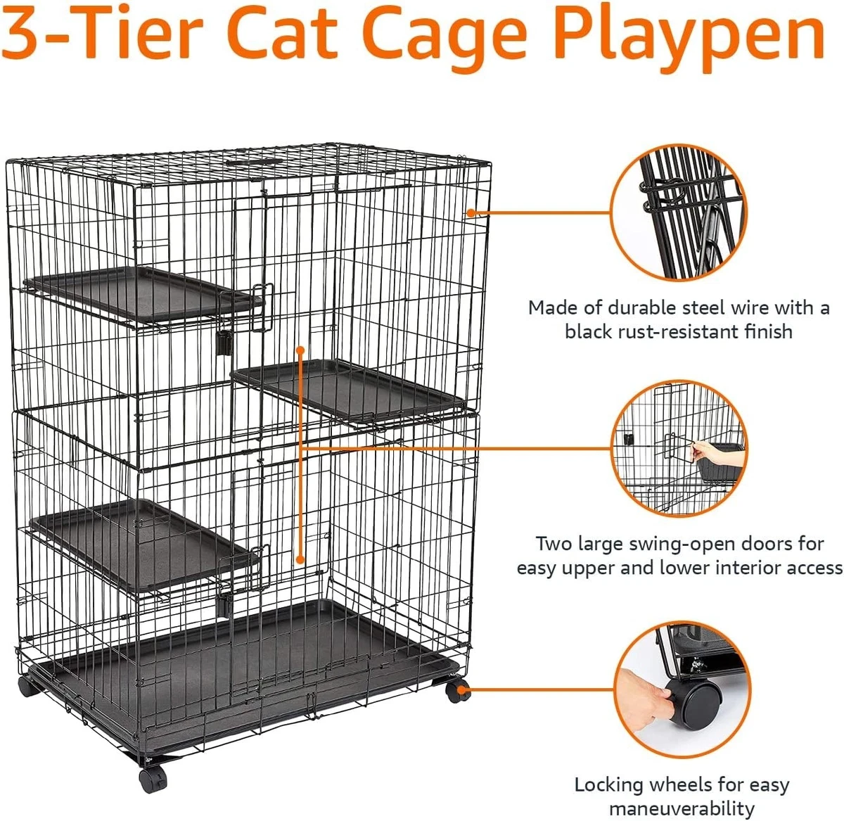 Amazon Basics 3-Tier Cat Cage Playpen - 22 Inch