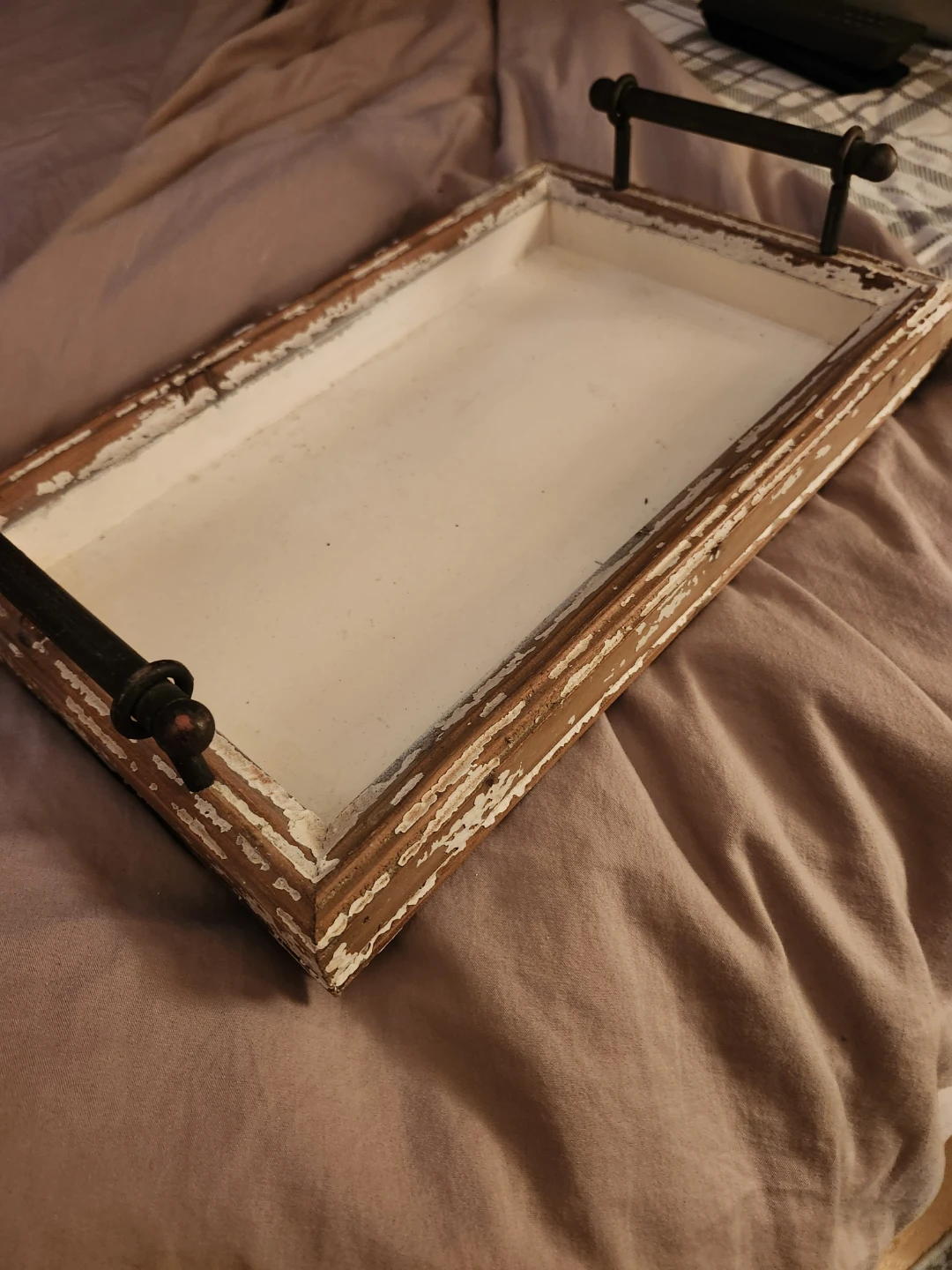 Distressed Wood Serving Tray with Handles - photo 2