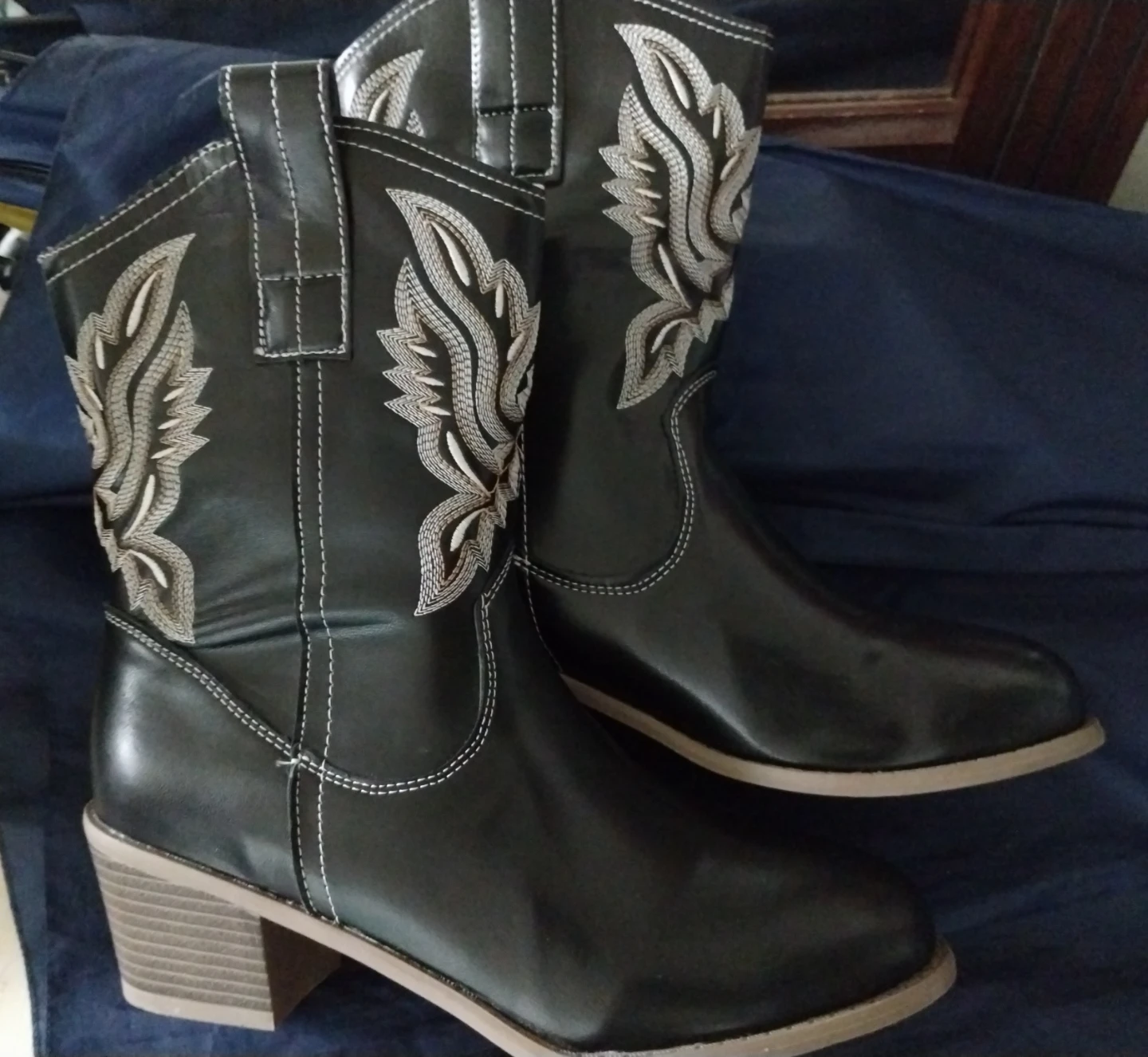 Black Embroidered Cowboy Boots