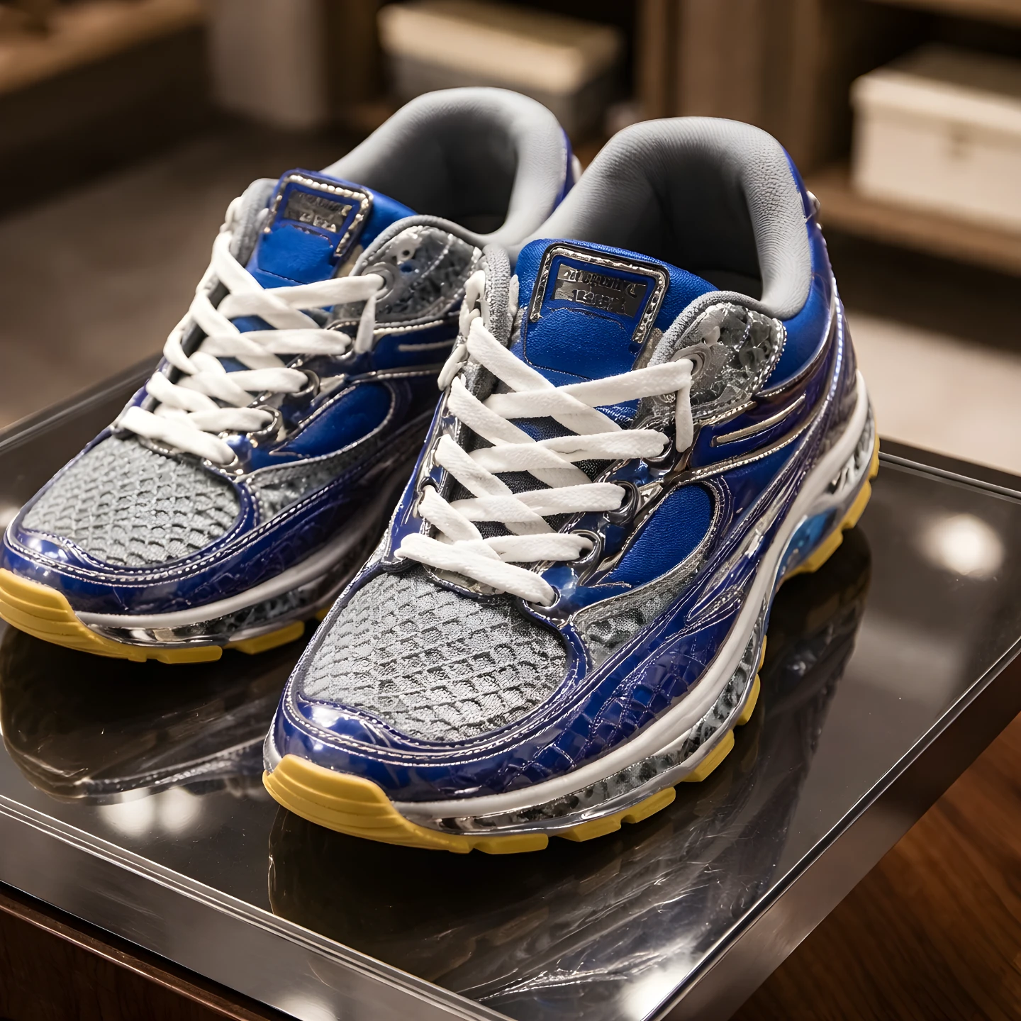 Bottega Veneta Silver and Blue Leather Sneakers - photo 2
