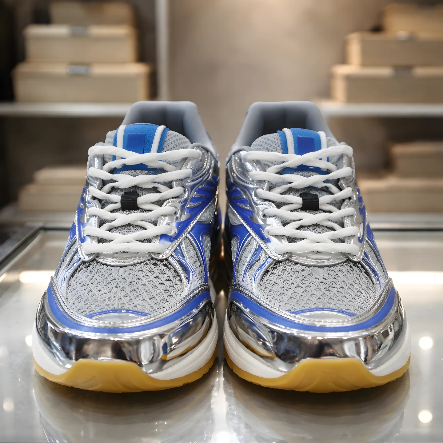 Bottega Veneta Silver and Blue Leather Sneakers - photo 3