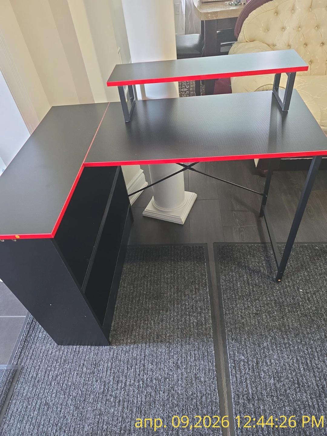 L-Shaped Gaming Desk with Shelf