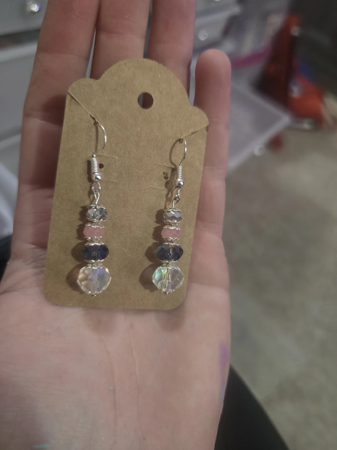 Crystal and Pink Beaded Dangle Earrings