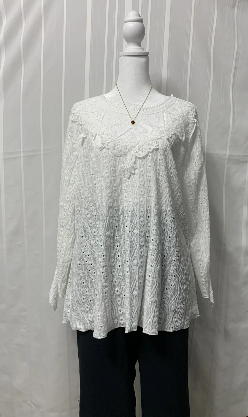 White Eyelet Lace Long Sleeve Blouse