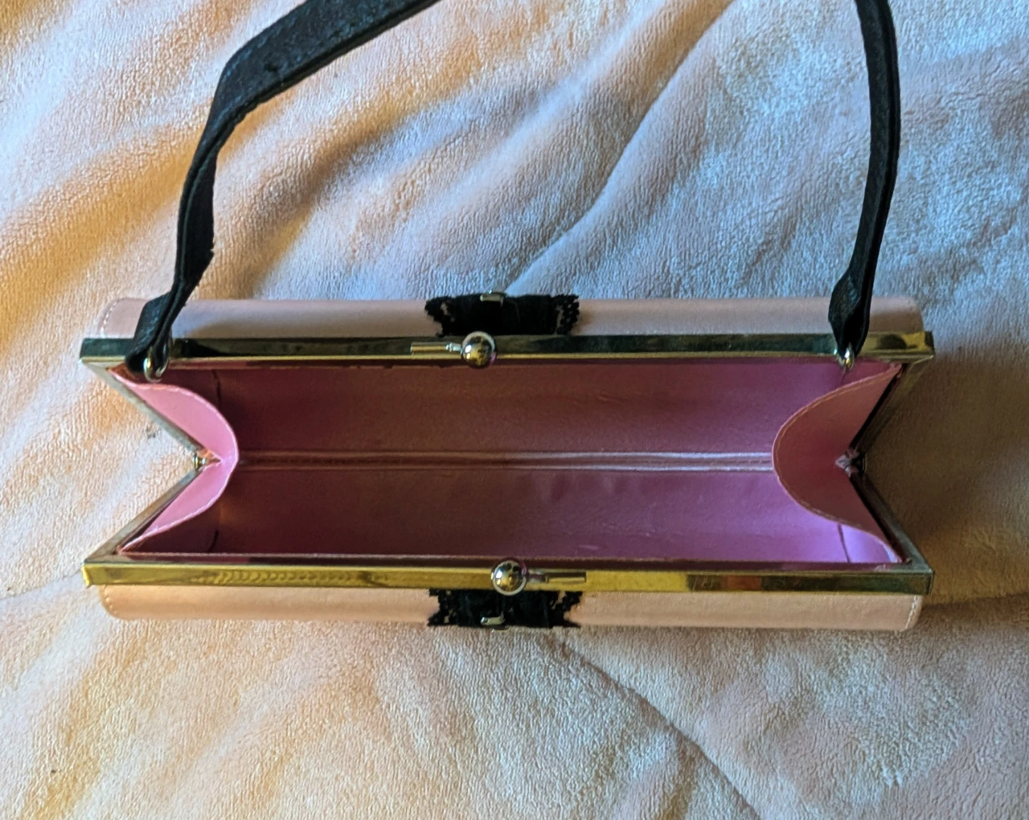 Pink Satin Cylindrical Clutch Purse with Black Lace - photo 2