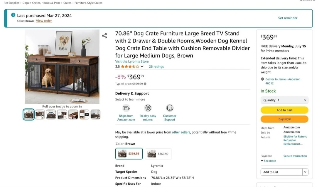 70.86" heavy-duty double Dog Crate Furniture and TV Stand - photo 2