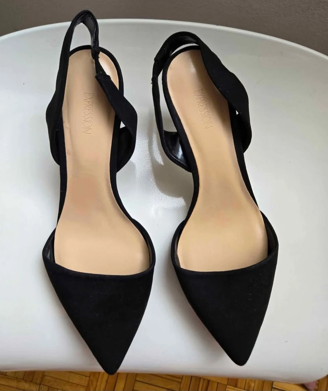 Expression Black Suede Slingback Heels