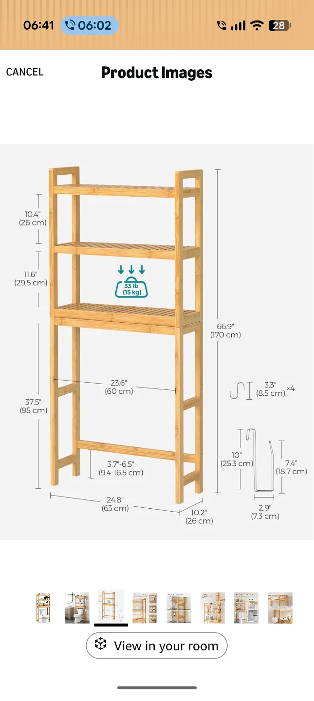 Must go! Bamboo Over Toilet Storage Shelf - photo 4