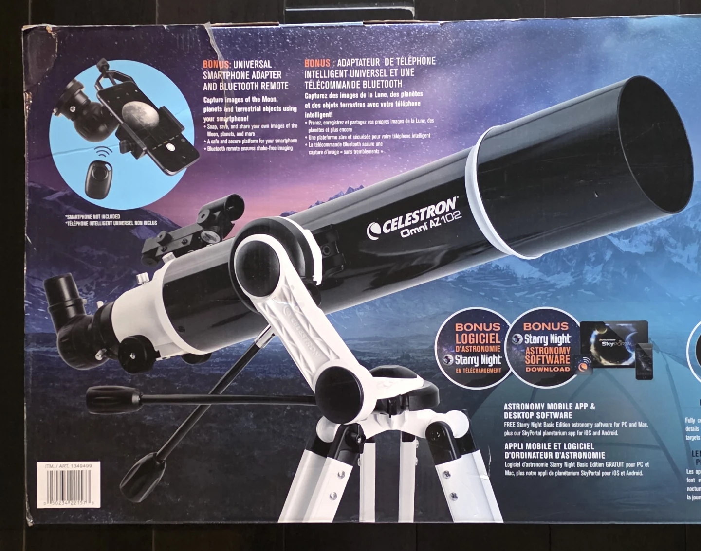 Celestron Omni AZ 102 Telescope w/Smartphone Adapter & BT Remote