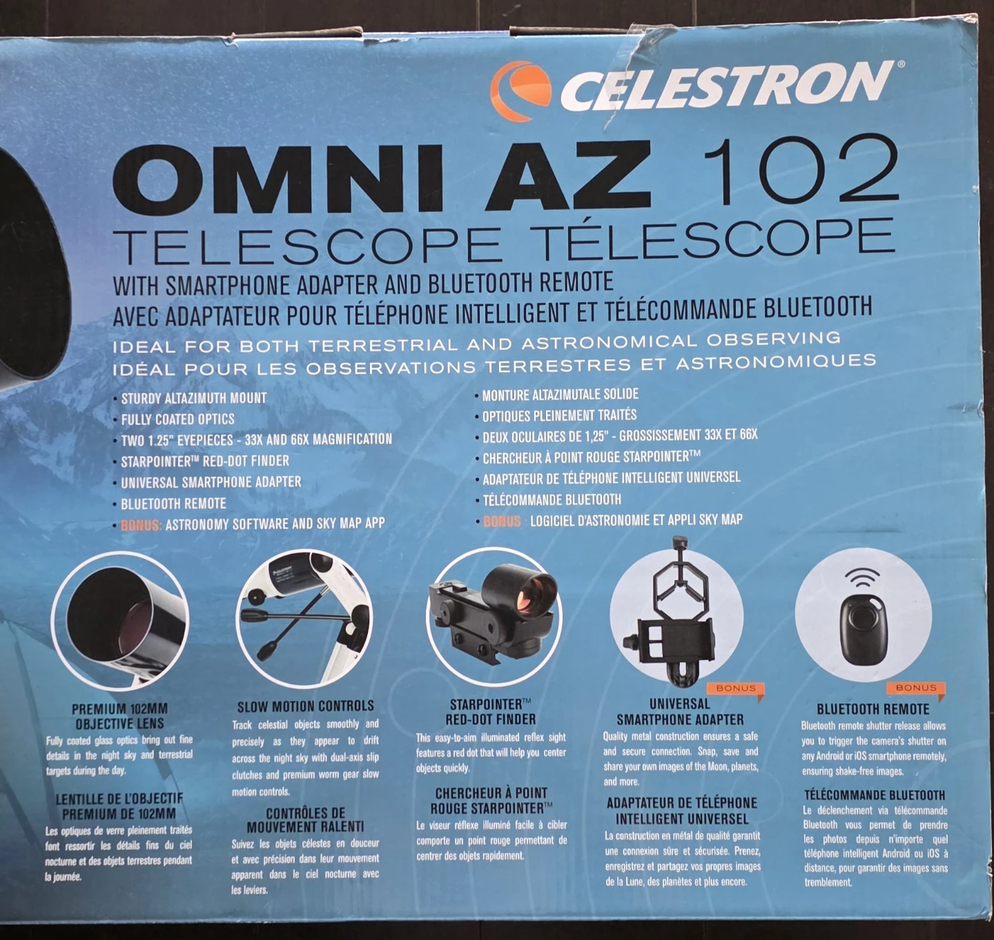 Celestron Omni AZ 102 Telescope w/Smartphone Adapter & BT Remote - photo 2