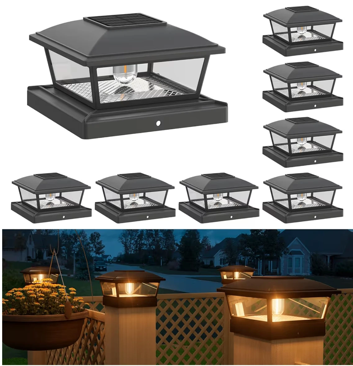 8 Pack Black Solar Post Cap Lights - photo 4