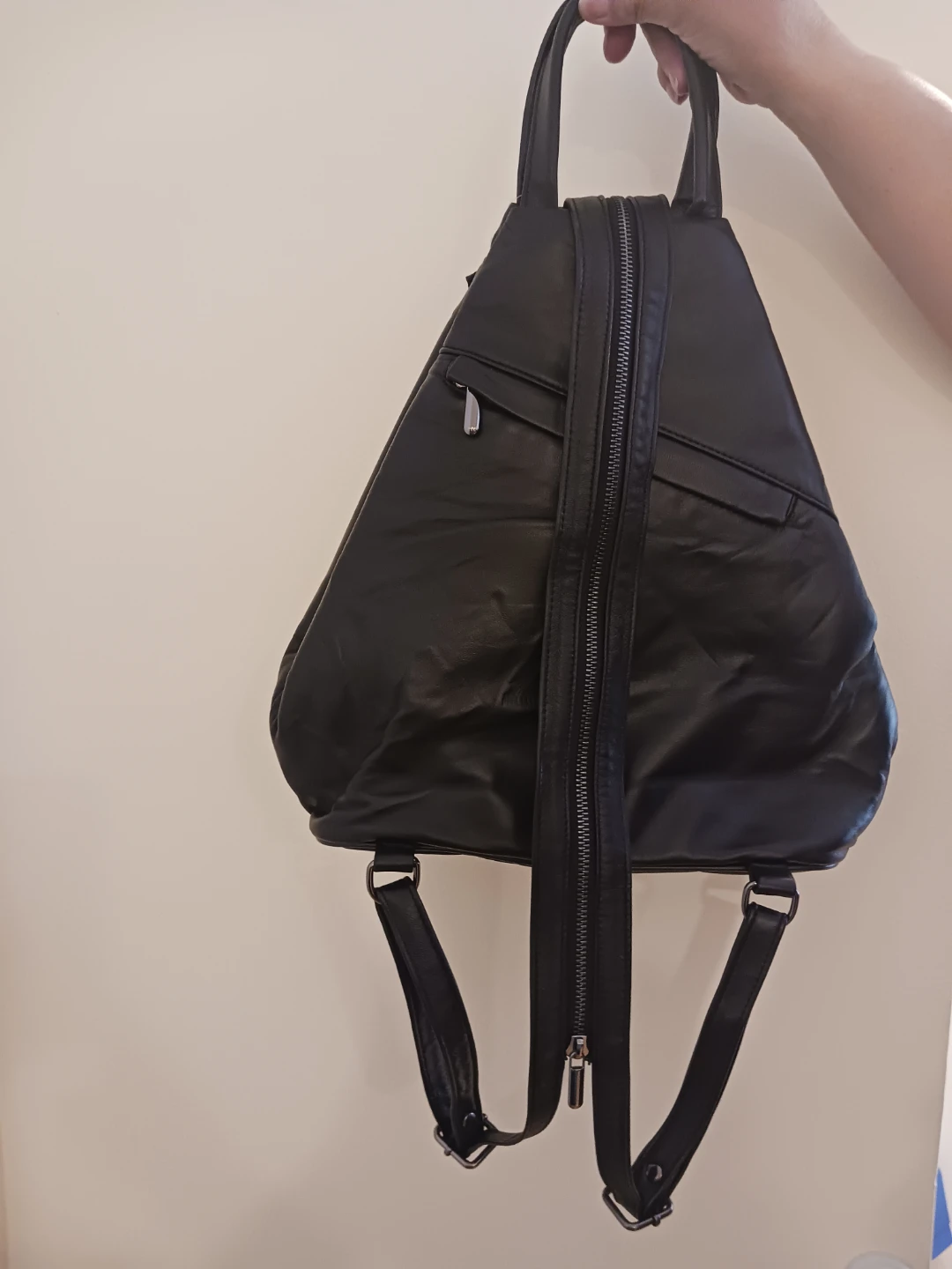 Black real  Leather Convertible Backpack / shoulder Purse - photo 4