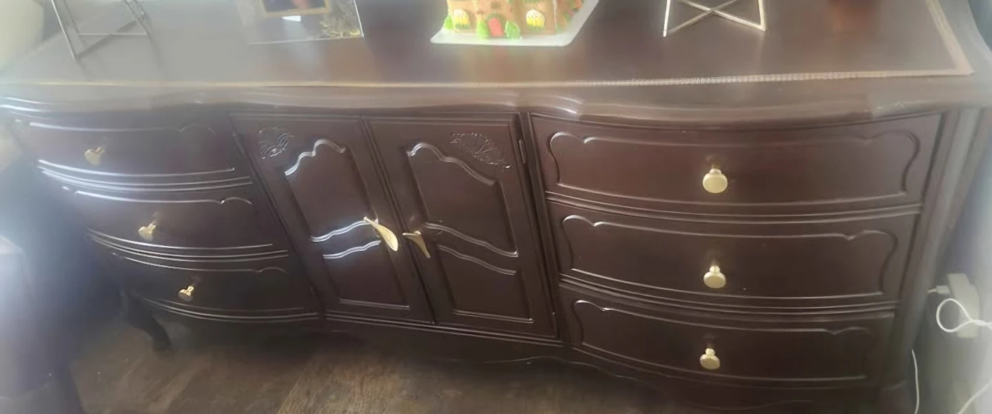 Dark Wood Dresser with 6 Drawers and 2 Cabinets