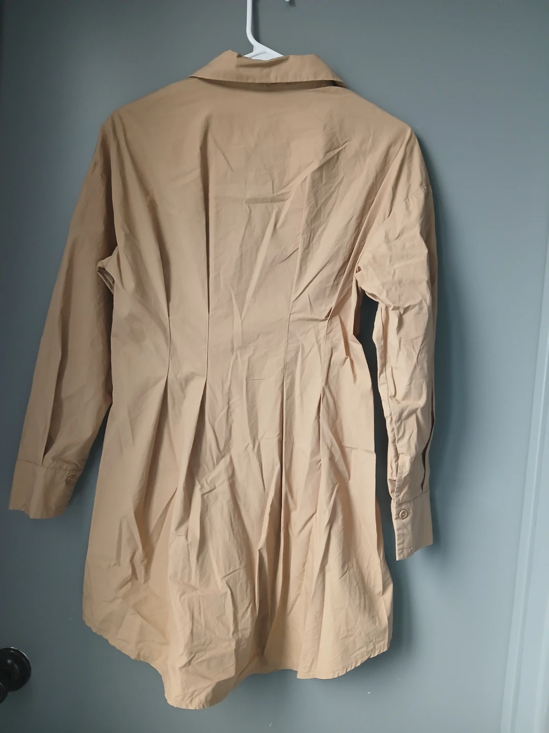 Tan Long Sleeve Collared Shirt Dress - photo 4